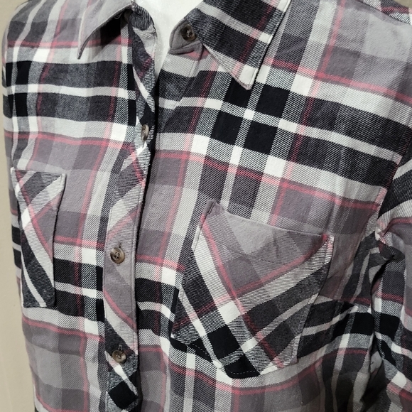 womens natural reflections pink white grey black plaid button long sleeve shirt - Picture 4 of 12